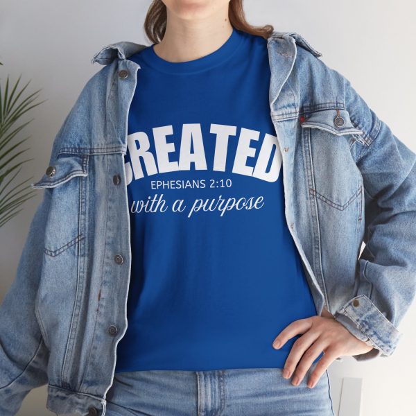 10066849678262422682_2048-1.jpeg "Created With A Purpose" (Ephesians 2:10) Christian Faith Scripture T-Shirt (Heavy Cotton)