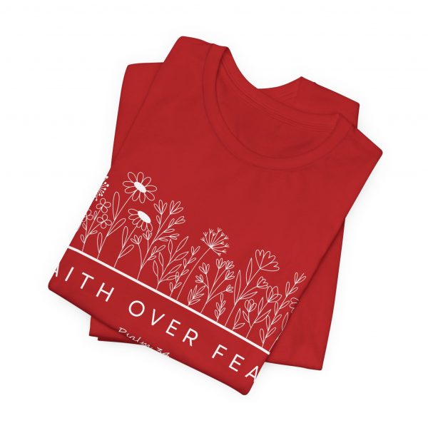 "Faith Over Fear" (Psalm 34) Floral Scripture Christian Faith T-Shirt (Jersey Thin)