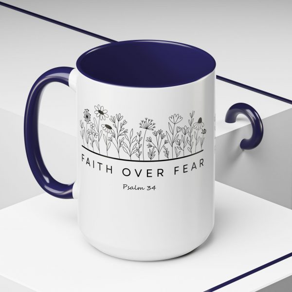 "Faith Over Fear" (Psalm 34) Floral Scripture Christian Faith Mug