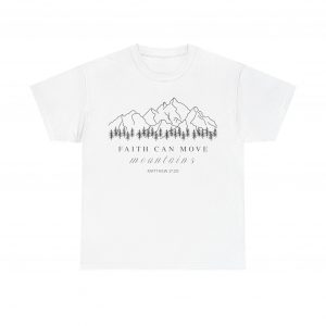 11300151253784057893_2048-1.jpeg "Faith Can Move Mountains" Inspirational Christian Mountain T-Shirt (White) (Heavy Cotton)