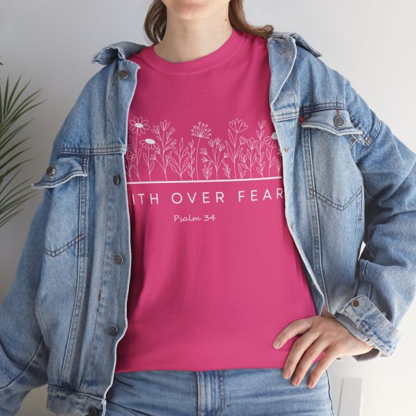 "Faith Over Fear" (Psalm 34) Floral Scripture Christian Faith T-Shirt (Heavy Cotton)