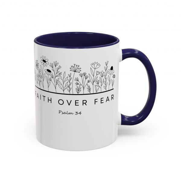 "Faith Over Fear" (Psalm 34) Floral Scripture Christian Faith Mug