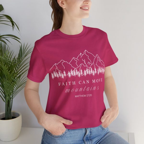 "Faith Can Move Mountains" (Matthew 17:20) Christian Mountain Graphic T-Shirt (Jersey Thin)