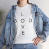 "Love God/God Love" Minimal Christian Faith Cross T‑Shirt (White) (Heavy Cotton)
