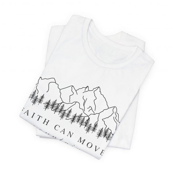 12616766585358932630_2048-1.jpeg "Faith Can Move Mountains" (Matthew 17:20) Christian Mountain Graphic T-Shirt (White) (Jersey Thin)