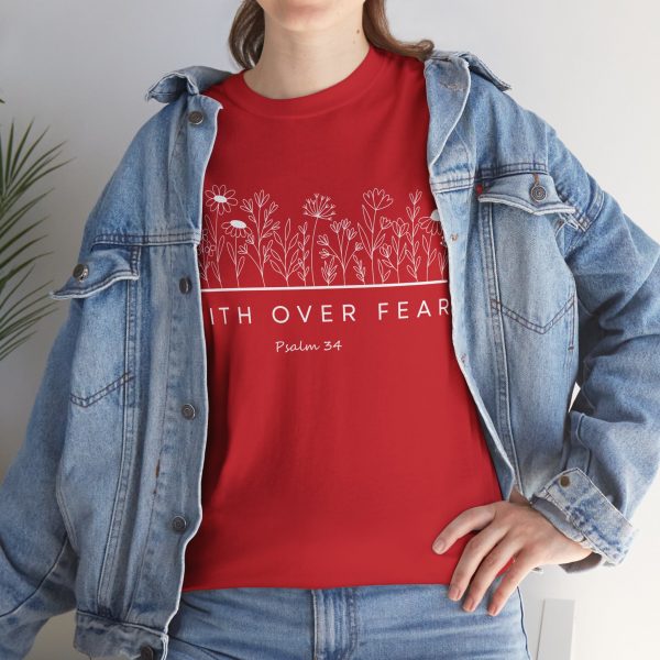 "Faith Over Fear" (Psalm 34) Floral Scripture Christian Faith T-Shirt (Heavy Cotton)