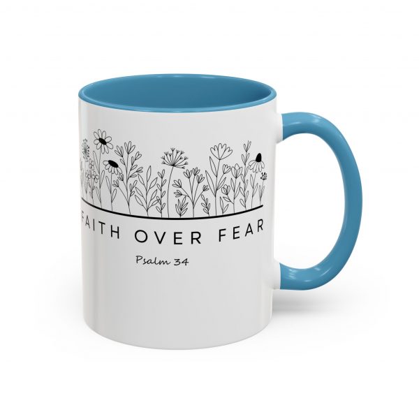 "Faith Over Fear" (Psalm 34) Floral Scripture Christian Faith Mug