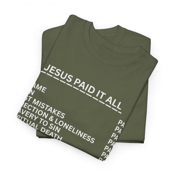 15132676359327089441_2048.jpeg "Jesus Paid It All" (Romans 6:23) Receipt of Grace Christian Faith T-Shirt (Heavy Cotton)