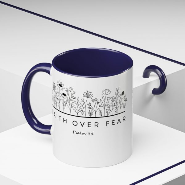 "Faith Over Fear" (Psalm 34) Floral Scripture Christian Faith Mug