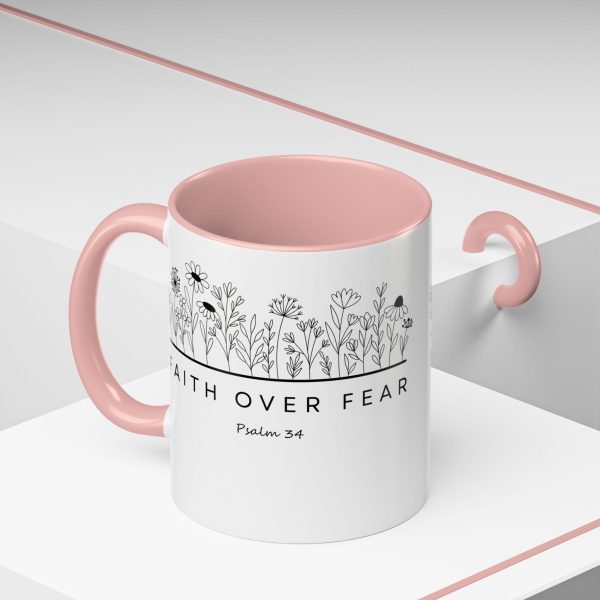 "Faith Over Fear" (Psalm 34) Floral Scripture Christian Faith Mug