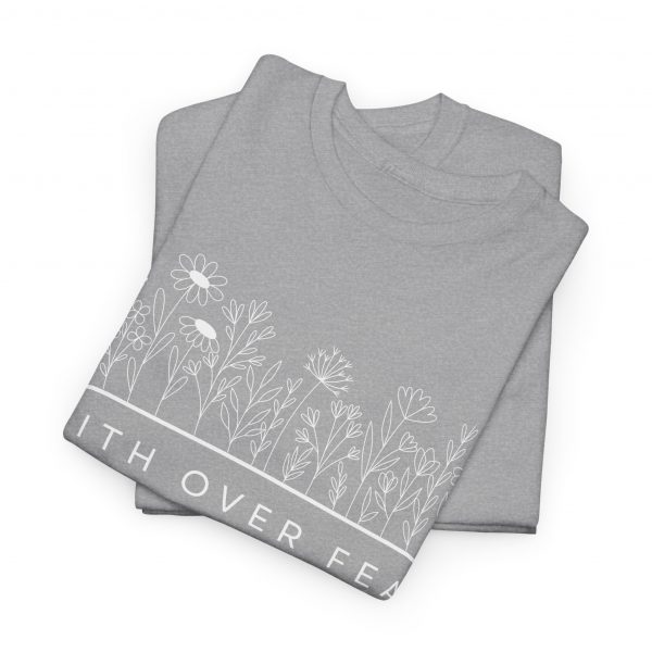 "Faith Over Fear" (Psalm 34) Floral Scripture Christian Faith T-Shirt (Heavy Cotton)