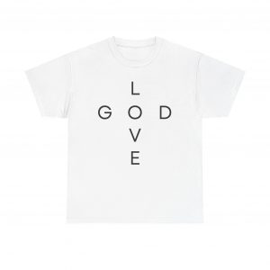 16105868121762246072_2048.jpeg "Love God/God Love" Minimal Christian Faith Cross T‑Shirt (White) (Heavy Cotton)