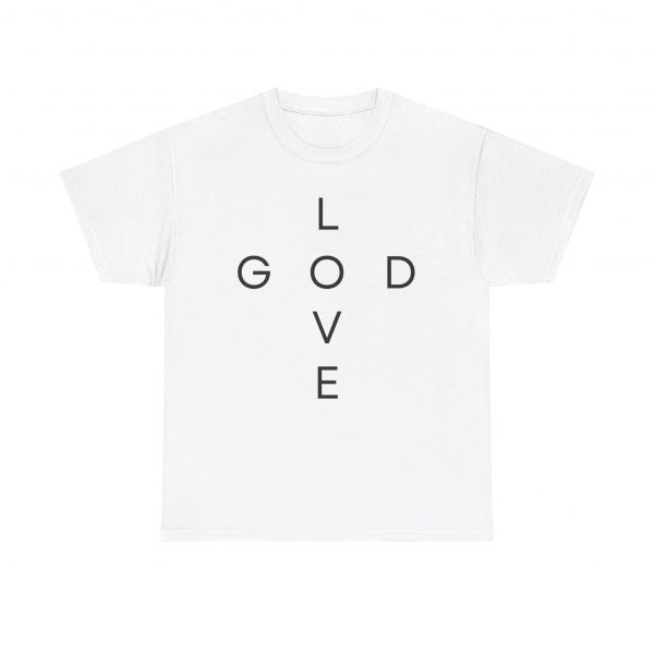 "Love God/God Love" Minimal Christian Faith Cross T‑Shirt (White) (Heavy Cotton)