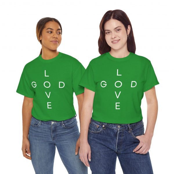 16415432378292187459_2048.jpeg "Love God/God Love" Minimal Christian Faith Cross T‑Shirt (Heavy Cotton)