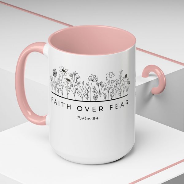 "Faith Over Fear" (Psalm 34) Floral Scripture Christian Faith Mug