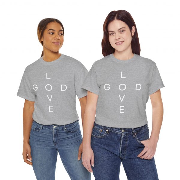 17087890310248443216_2048.jpeg "Love God/God Love" Minimal Christian Faith Cross T‑Shirt (Heavy Cotton)