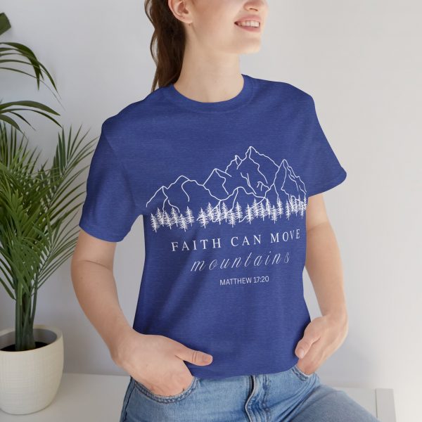 "Faith Can Move Mountains" (Matthew 17:20) Christian Mountain Graphic T-Shirt (Jersey Thin)