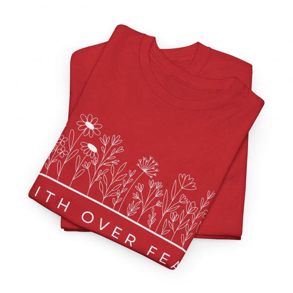 "Faith Over Fear" (Psalm 34) Floral Scripture Christian Faith T-Shirt (Heavy Cotton)