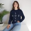 18238425578940854134_2048.jpeg "Love God/God Love" Minimal Christian Faith Cross Sweatshirt