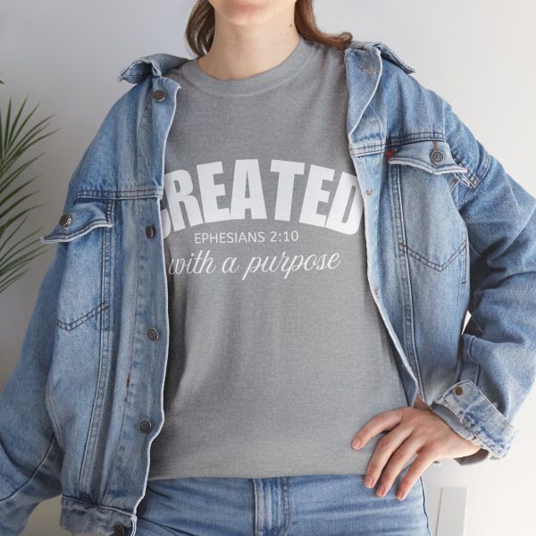 2001042363019237121_2048-1.jpeg "Created With A Purpose" (Ephesians 2:10) Christian Faith Scripture T-Shirt (Heavy Cotton)