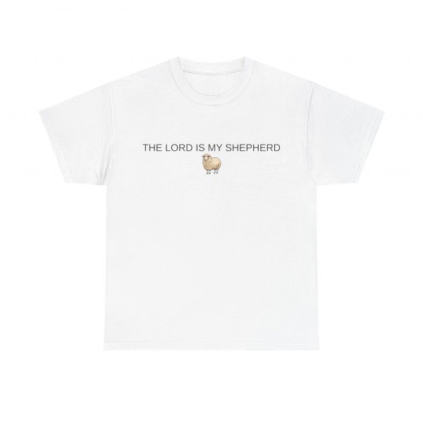 "The Lord Is My Shepherd" Christian Faith Shirt with Cute Sheep (White) (Heavy Cotton)