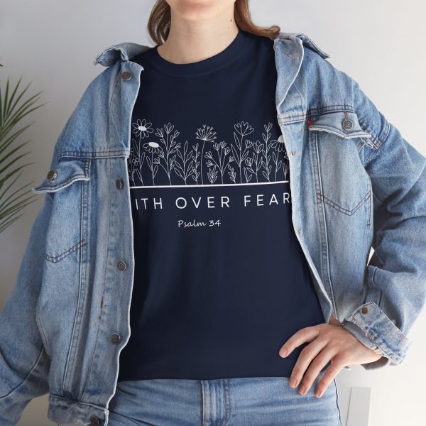"Faith Over Fear" (Psalm 34) Floral Scripture Christian Faith T-Shirt (Heavy Cotton)