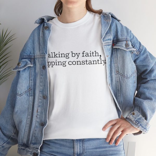 "Walking by Faith Tripping Constantly" Christian Faith T-Shirt (White) (Heavy Cotton)