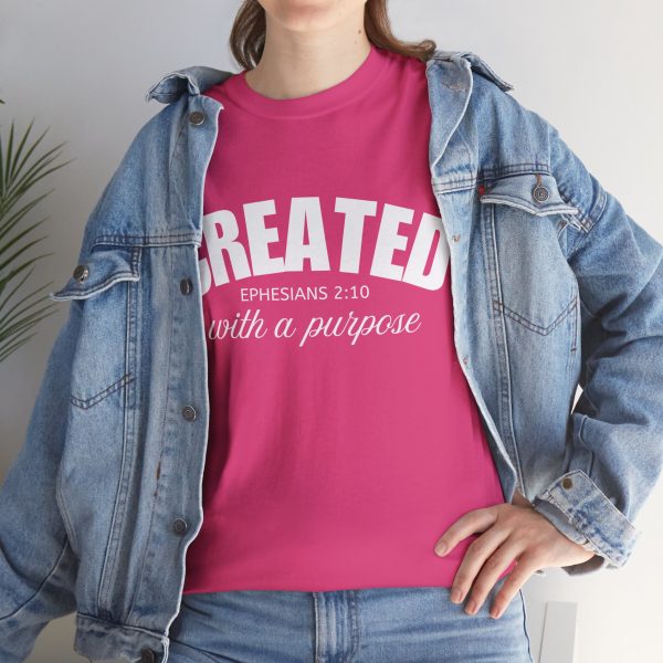 3007289529040983502_2048-1.jpeg "Created With A Purpose" (Ephesians 2:10) Christian Faith Scripture T-Shirt (Heavy Cotton)