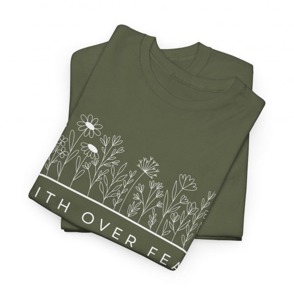 "Faith Over Fear" (Psalm 34) Floral Scripture Christian Faith T-Shirt (Heavy Cotton)