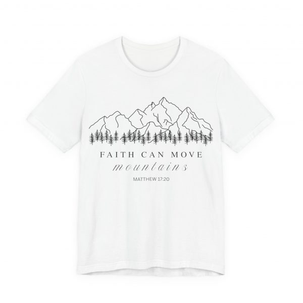 3605109430514087728_2048-1.jpeg "Faith Can Move Mountains" (Matthew 17:20) Christian Mountain Graphic T-Shirt (White) (Jersey Thin)