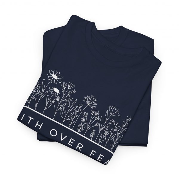 "Faith Over Fear" (Psalm 34) Floral Scripture Christian Faith T-Shirt (Heavy Cotton)