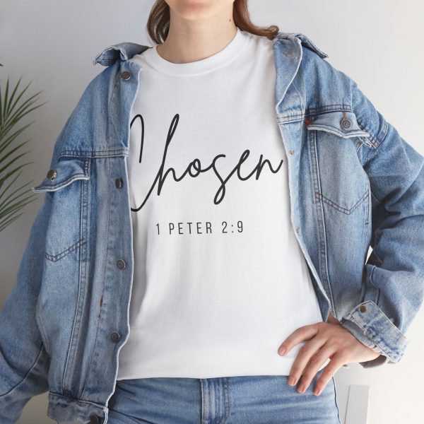 4065502784576111782_2048-1.jpeg "Chosen" (1 Peter 2:9) Christian Faith Scripture T-Shirt (White) (Heavy Cotton)