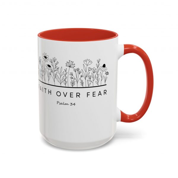 "Faith Over Fear" (Psalm 34) Floral Scripture Christian Faith Mug