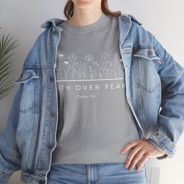 "Faith Over Fear" (Psalm 34) Floral Scripture Christian Faith T-Shirt (Heavy Cotton)