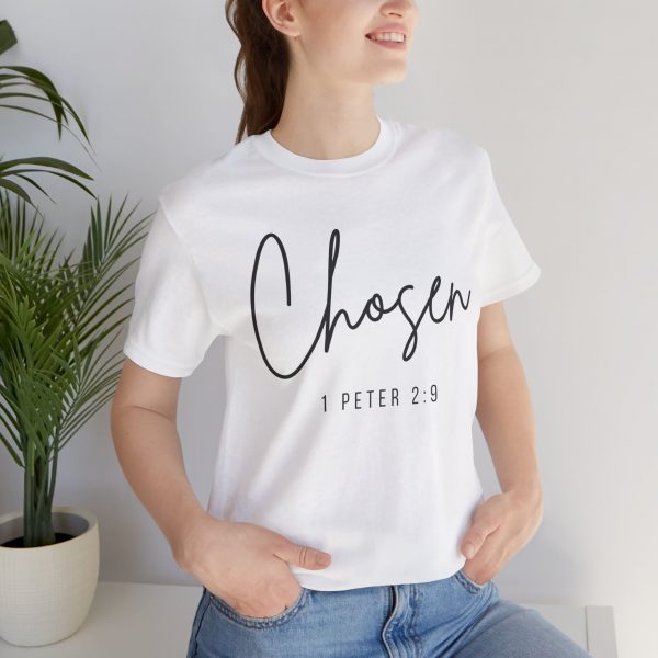"Chosen" (1 Peter 2:9) Christian Faith Scripture T-Shirt (White) (Jersey Thin)