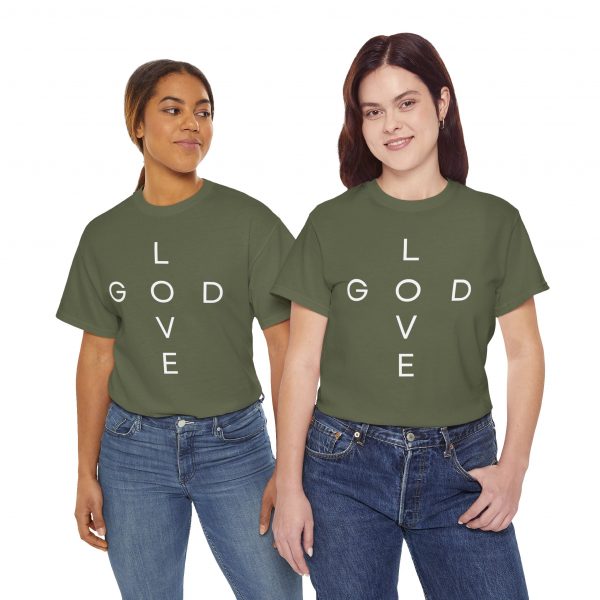 6322226419327374768_2048.jpeg "Love God/God Love" Minimal Christian Faith Cross T‑Shirt (Heavy Cotton)