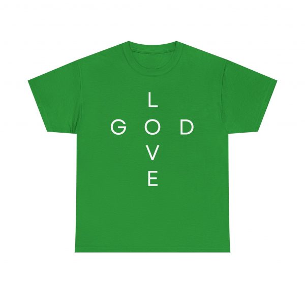 6716182744035865726_2048.jpeg "Love God/God Love" Minimal Christian Faith Cross T‑Shirt (Heavy Cotton)