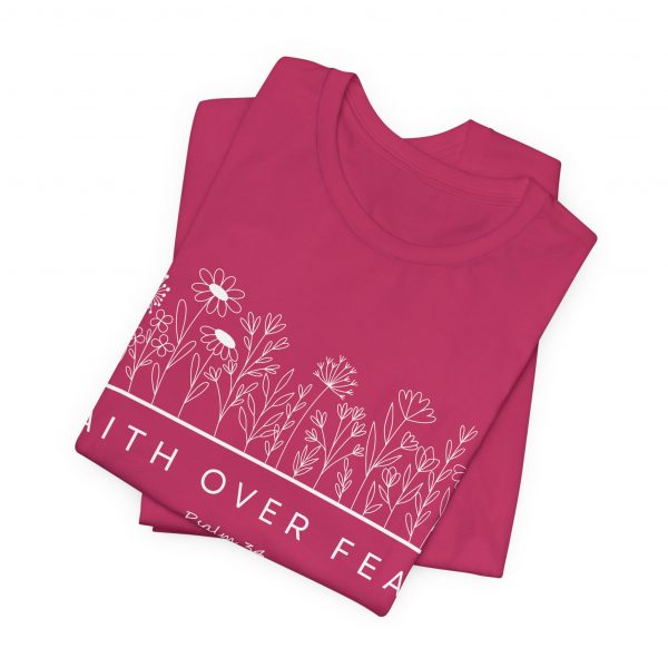 "Faith Over Fear" (Psalm 34) Floral Scripture Christian Faith T-Shirt (Jersey Thin)