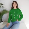 753567642491690636_2048.jpeg "Love God/God Love" Minimal Christian Faith Cross Sweatshirt