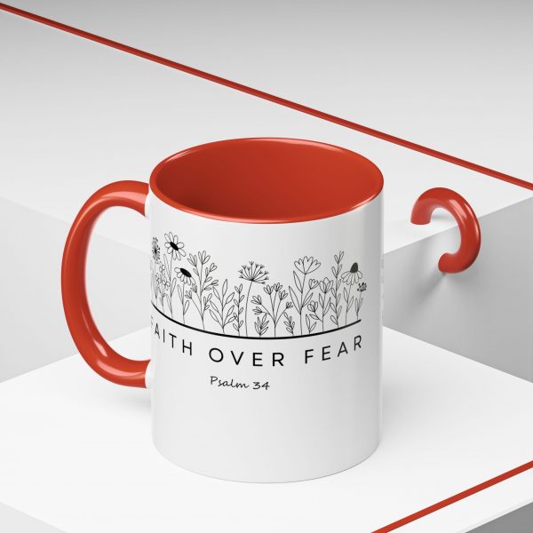 "Faith Over Fear" (Psalm 34) Floral Scripture Christian Faith Mug