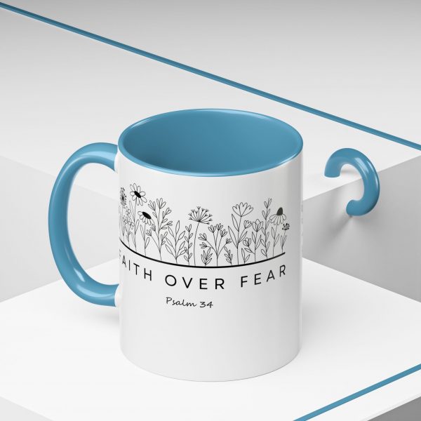 "Faith Over Fear" (Psalm 34) Floral Scripture Christian Faith Mug