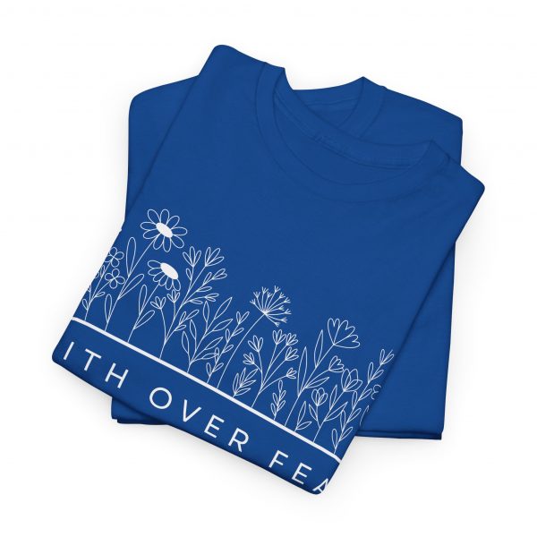 "Faith Over Fear" (Psalm 34) Floral Scripture Christian Faith T-Shirt (Heavy Cotton)