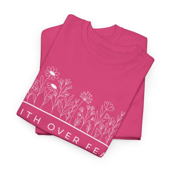 "Faith Over Fear" (Psalm 34) Floral Scripture Christian Faith T-Shirt (Heavy Cotton)