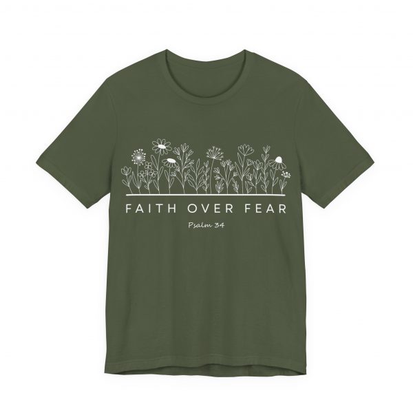 "Faith Over Fear" (Psalm 34) Floral Scripture Christian Faith T-Shirt (Jersey Thin)