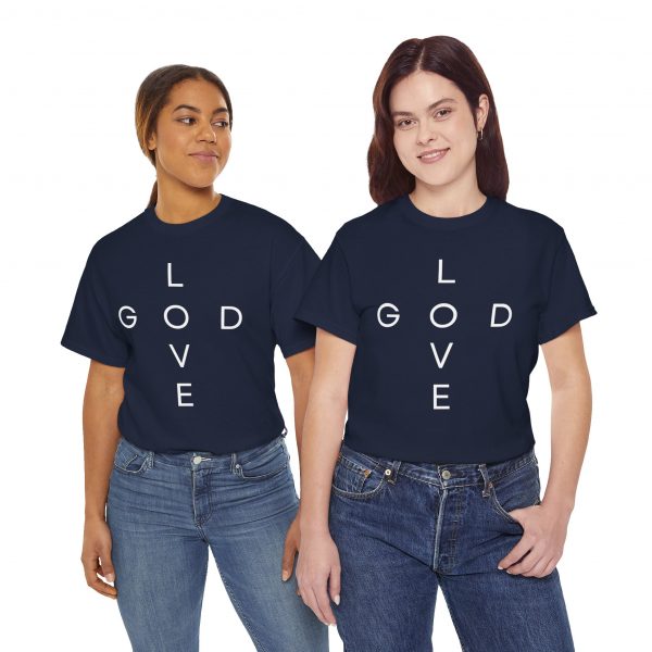 9623824511206202980_2048.jpeg "Love God/God Love" Minimal Christian Faith Cross T‑Shirt (Heavy Cotton)